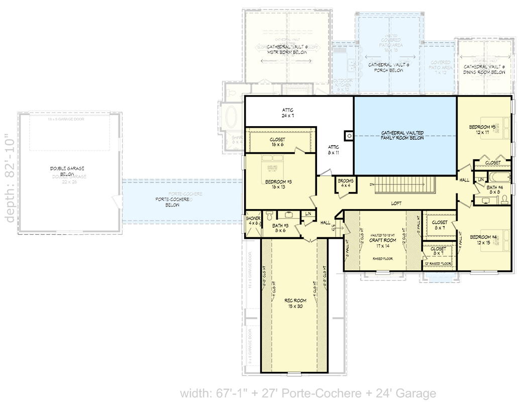 Plan 680125VR: 5-Bed Painted Brick House Plan Under 5000 Square Feet with a Porte Cochere - Floor Plan - 2nd Floor - Acadian, European, Southern, Southern Traditional, Traditional
