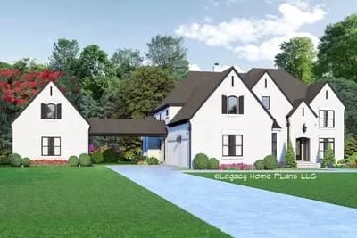 5-Bed Painted Brick House Plan Under 5000 Square Feet with a Porte Cochere