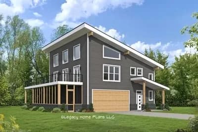 Modern Lake House Plan with Ladder-Accessible Loft and a Wraparound Deck