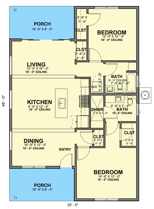 Plan 380000ASH: Open Concept 1265 Square Foot Modern Cabin with 2 Bedrooms - Floor Plan - Main Level - Cabin, Cottage, Mid Century Modern, New American
