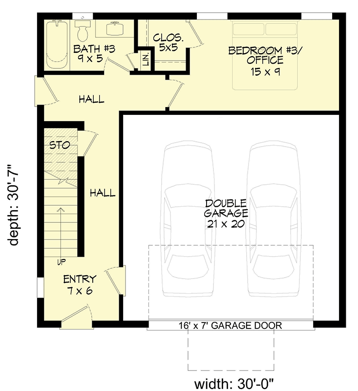 Plan 680128VR: 3-Story 30-Foot-Wide House Plan with Rooftop Deck - Floor Plan - Main Level - Contemporary, Modern, Northwest