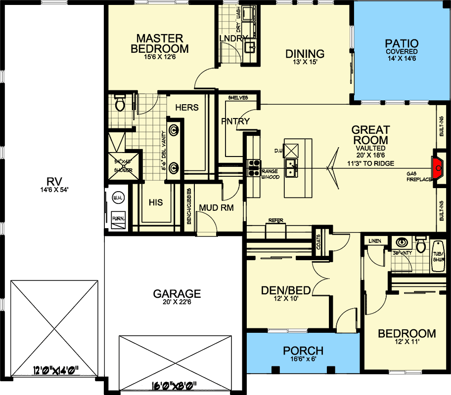 Plan 267026SPK: Craftsman Ranch Plan with RV Bay - Floor Plan - Main Level - Craftsman, Ranch, Traditional