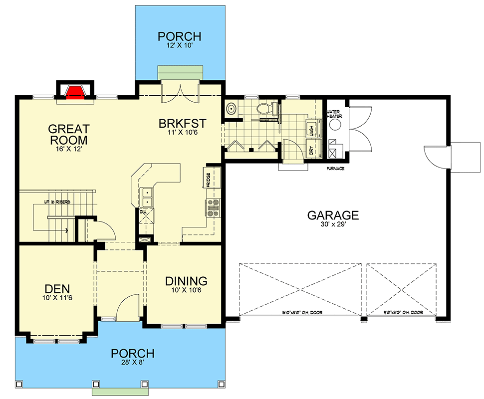 Plan 267027SPK: New American Craftsman Plan with Bonus Room above 3-Car Garage - Floor Plan - Main Level - Country, Craftsman, New American