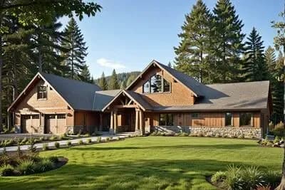 Rustic Mountain Craftsman House Plan with Two Bedrooms and Loft