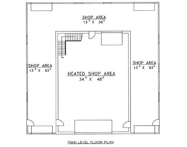 Plan 35193GH: Barn-like Garage with Drive Through Bays and Both Heated and Unheated Shop Space - Floor Plan - Main Level - Barndominium, Rustic