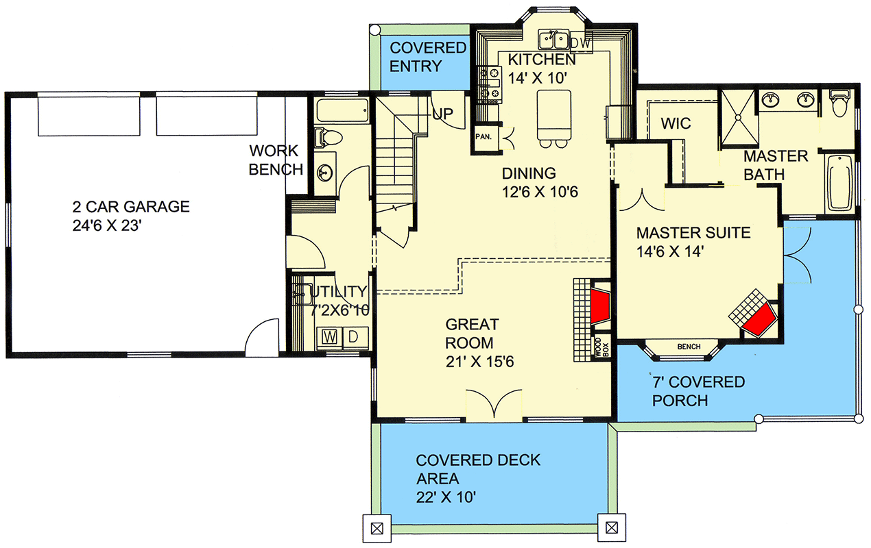 Plan 350027GH: 1-Bed Country House Plan with Loft  - Floor Plan - Main Level - Country, Mountain, Rustic, Traditional