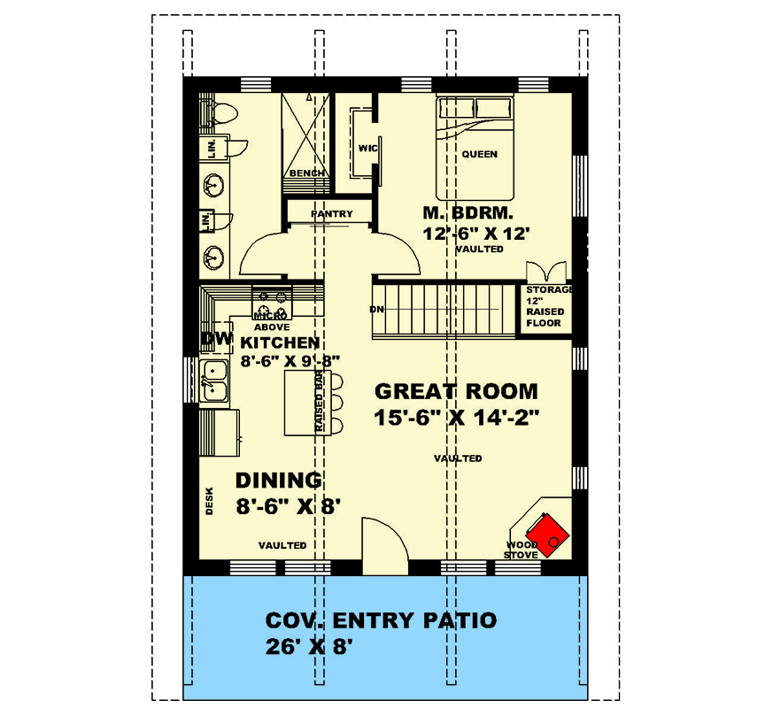 Plan 350028GH: 1664 Square Foot 2 Bed Modern Lake House Plan with Finished Lower Level - Floor Plan - Main Level - Contemporary, Mid Century Modern, Modern, Mountain, Rustic