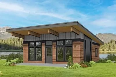 1664 Square Foot 2 Bed Modern Lake House Plan with Finished Lower Level