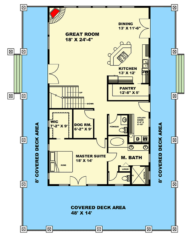 Plan 350029GH: Mountain Craftsman House Plan with Wraparound Deck - 2520 Sq Ft - Floor Plan - Main Level - Country, Craftsman, Mountain, Vacation