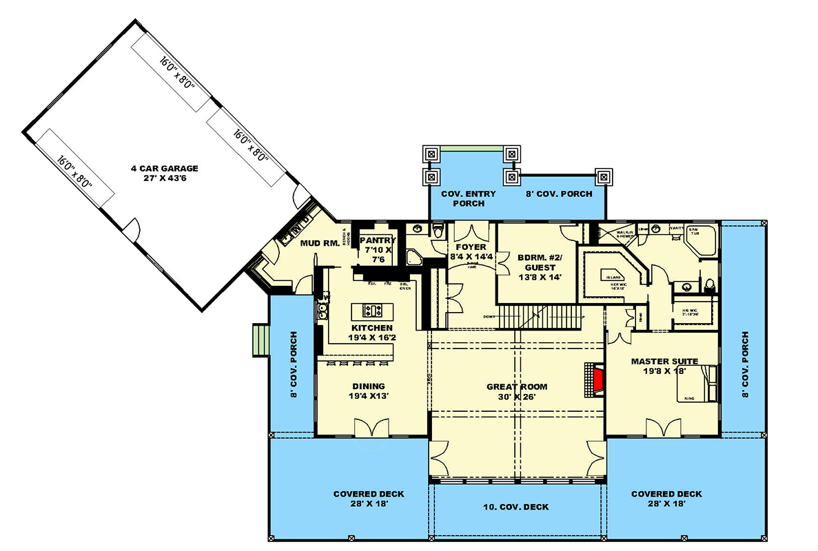 Plan 350030GH: Rustic Waterfront Home Plan with Loft and Walkout Basement - Floor Plan - Main Level - Craftsman, Mountain, Rustic