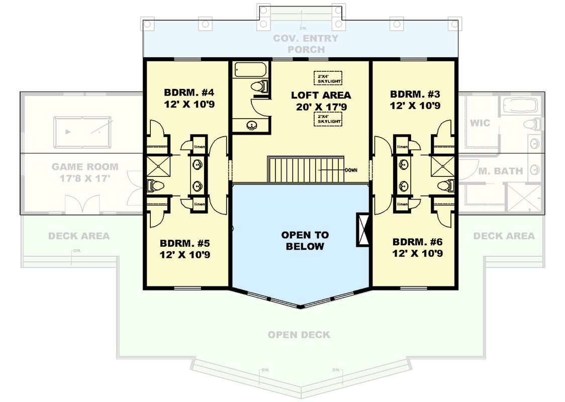 Plan 350031GH: 3400 Square Foot 6-Bed House Plan with Game Room and Amazing Rear Views - Floor Plan - 2nd Floor - Country, Mountain, Rustic, Traditional