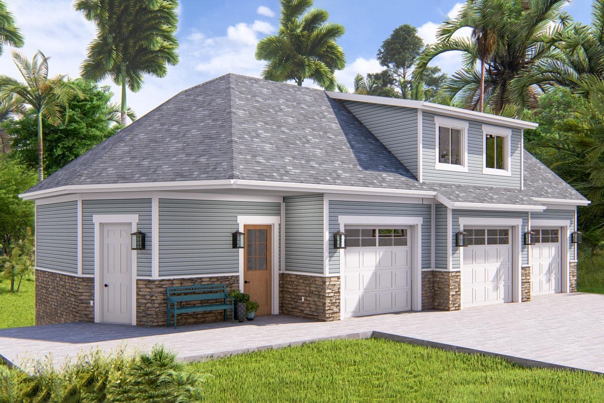 Plan 61435UT: 3 Car Garage Apartment with Over 1000 Sq Ft of Parking and Under 1300 Sq Ft of Living Space - Image #6 - Carriage, Country, New American, Shingle
