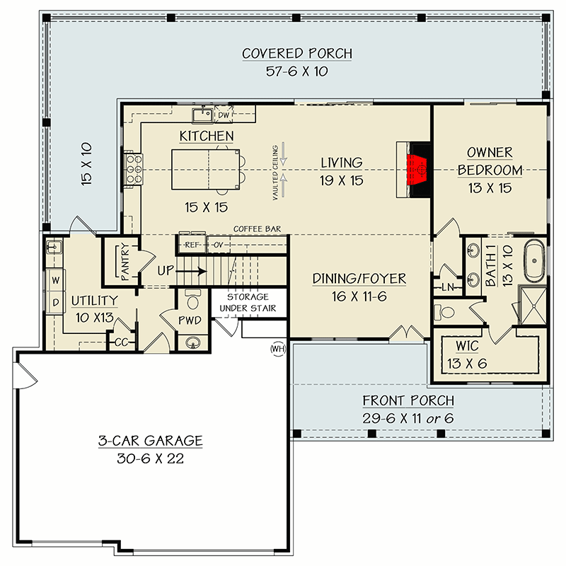 Plan 12230JL: 2000-Plus Square Foot New American House Plan with 3 Beds and 3-Car Front-Facing Garage - Floor Plan - Main Level - Country, Craftsman, Modern Farmhouse, New American
