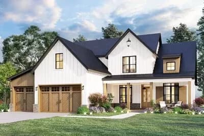 2000-Plus Square Foot New American House Plan with 3 Beds and 3-Car Front-Facing Garage