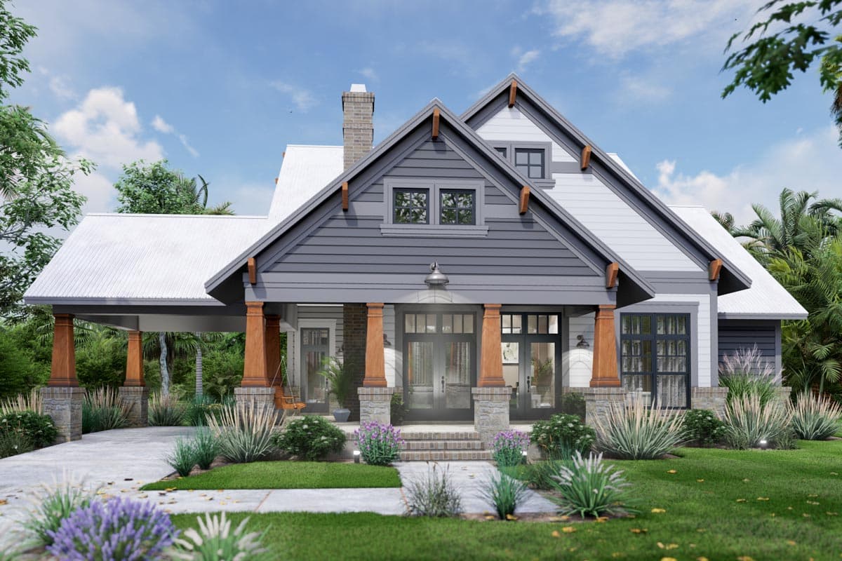 Plan 16927WG: 3-Bed Country Home Plan with Attached Carport and 2-Car Detached Garage - 1657 Sq Ft - Image #4 - Bungalow, Cottage, Country, Craftsman, New American