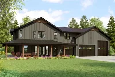 3 Bed Barndominium-Style House Plan with Massive RV and Drive Through Garage