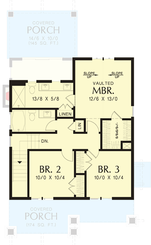 Plan 69805AM: 2-Story Craftsman Cottage with Under 1,600 Square Feet - Floor Plan - 2nd Floor - Cottage, Country, Craftsman, Rustic, Traditional