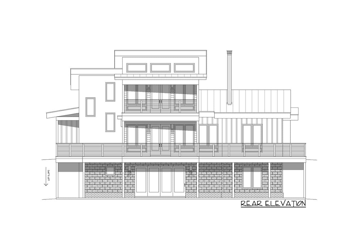 Plan 680130VR: 3 Bed Mid Century Modern Lake House Plan Under 2700 Square Feet with Lower Level Expansion - Image #6 - Contemporary, Mid Century Modern, Mountain
