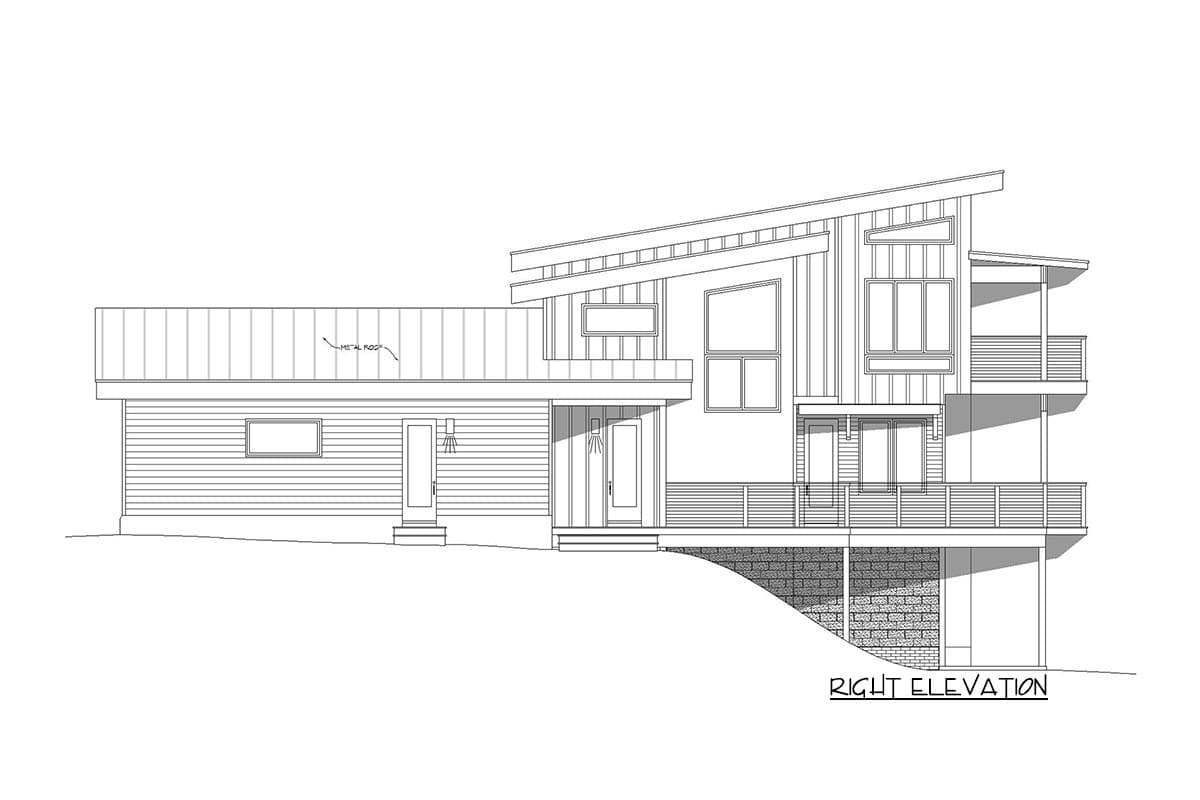 Plan 680130VR: 3 Bed Mid Century Modern Lake House Plan Under 2700 Square Feet with Lower Level Expansion - Image #7 - Contemporary, Mid Century Modern, Mountain