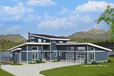 3 Bed Mid Century Modern Lake House Plan Under 2700 Square Feet with Lower Level Expansion