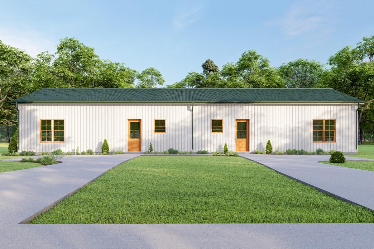 Plan 777062MTL: One Story Metal Duplex House Plan with 1008 Square Foot 2 Bedroom Units - Image #5 - Mountain, Ranch, Traditional