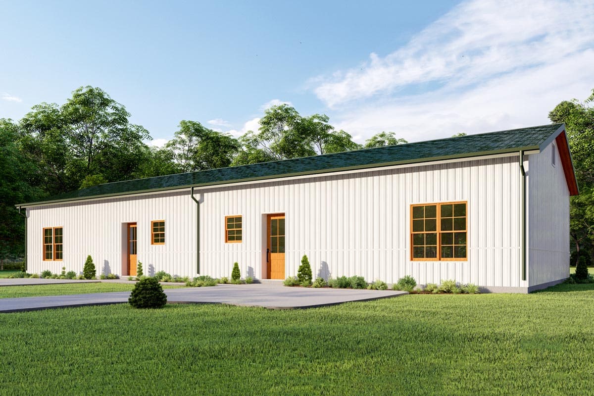 Plan 777062MTL: One Story Metal Duplex House Plan with 1008 Square Foot 2 Bedroom Units - Image #6 - Mountain, Ranch, Traditional