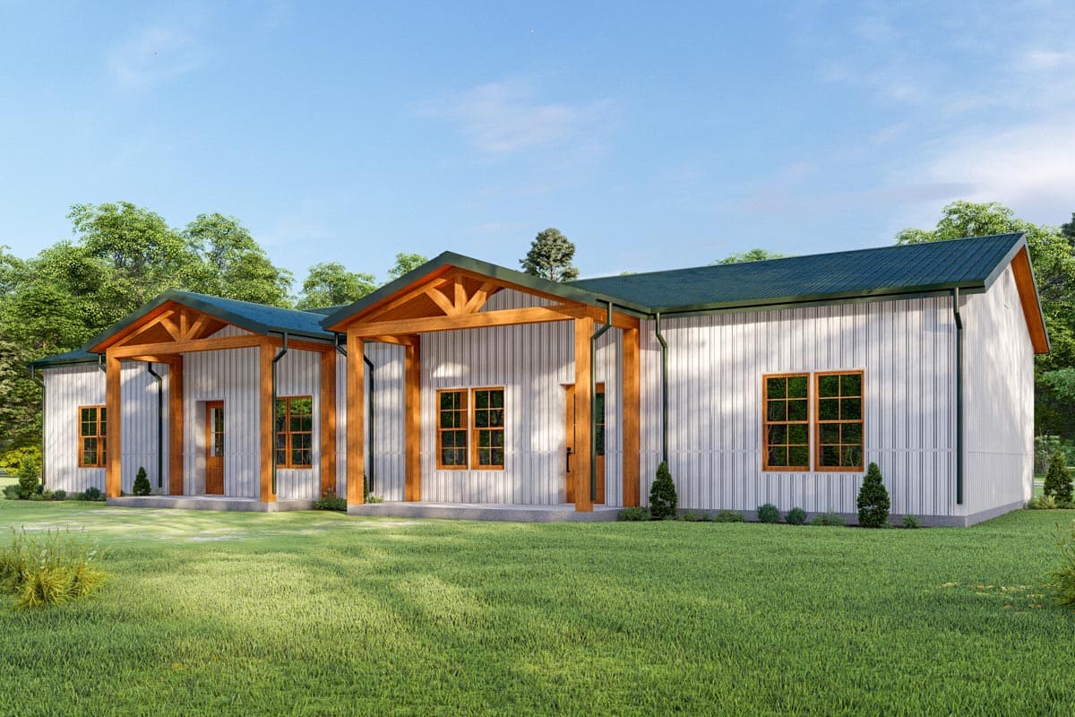 Plan 777062MTL: One Story Metal Duplex House Plan with 1008 Square Foot 2 Bedroom Units - Image #7 - Mountain, Ranch, Traditional