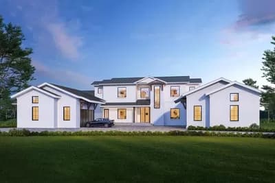 2-Story Modern Farmhouse Home Plan Over 5000 Square Feet with Large Outdoor Living Room