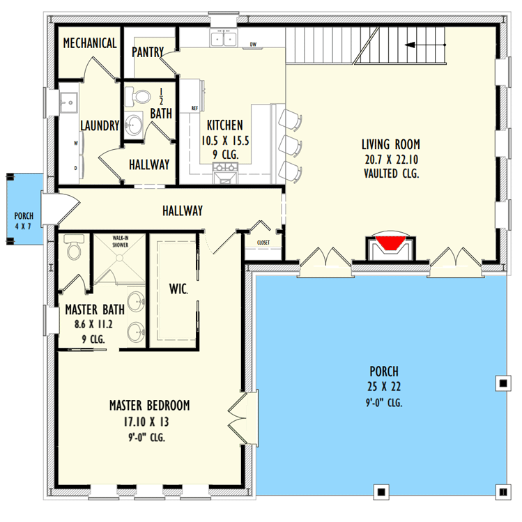 Plan 777064MTL: 3-Bed Rustic Farmhouse Plan with 2-Story Living Room - Floor Plan - Main Level - Barndominium, Country, Farmhouse, Rustic