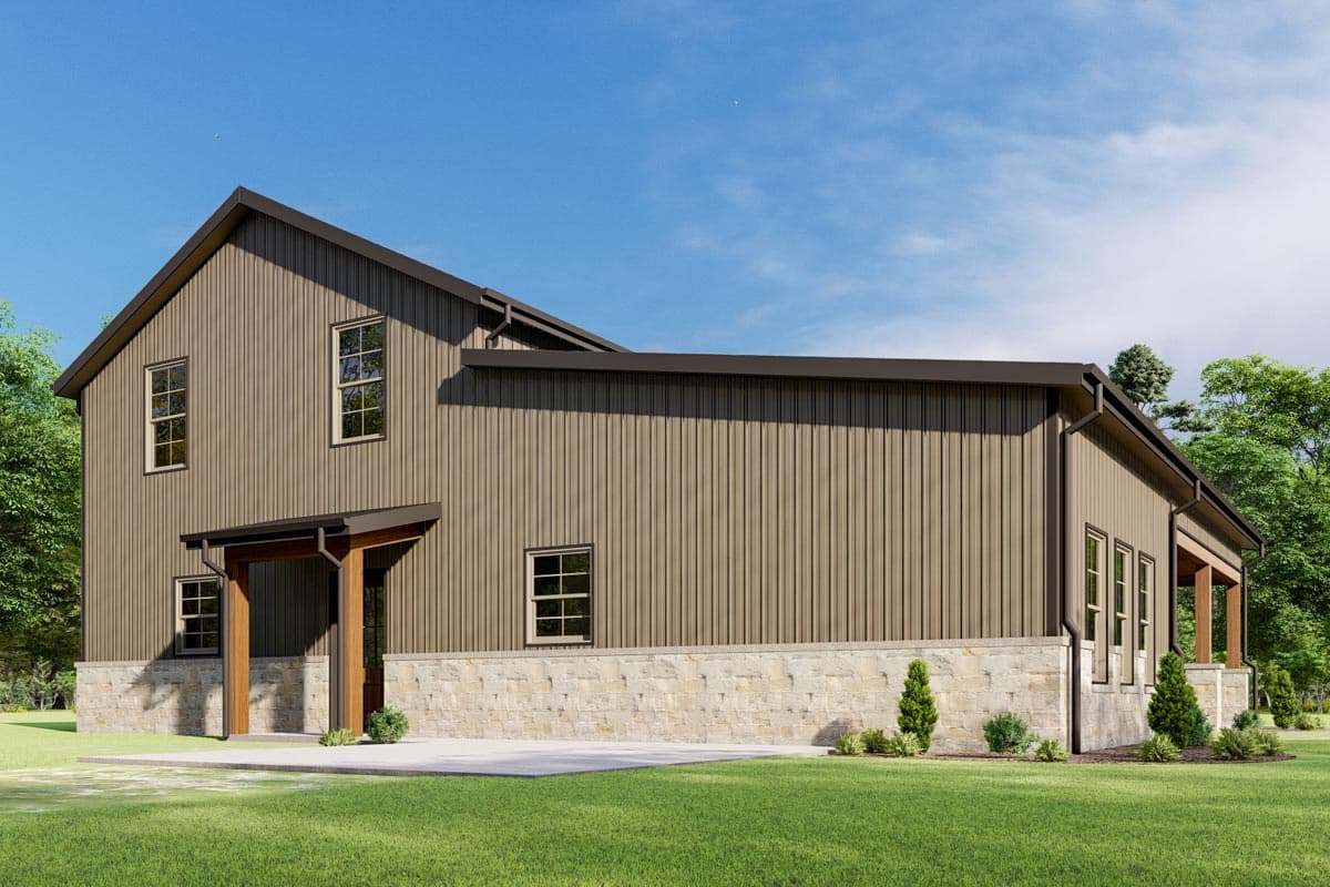 Plan 777064MTL: 3-Bed Rustic Farmhouse Plan with 2-Story Living Room - Image #5 - Barndominium, Country, Farmhouse, Rustic