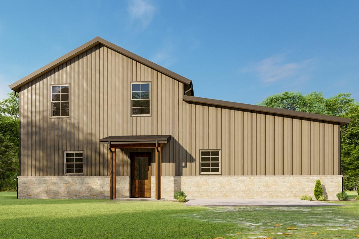Plan 777064MTL: 3-Bed Rustic Farmhouse Plan with 2-Story Living Room - Image #6 - Barndominium, Country, Farmhouse, Rustic