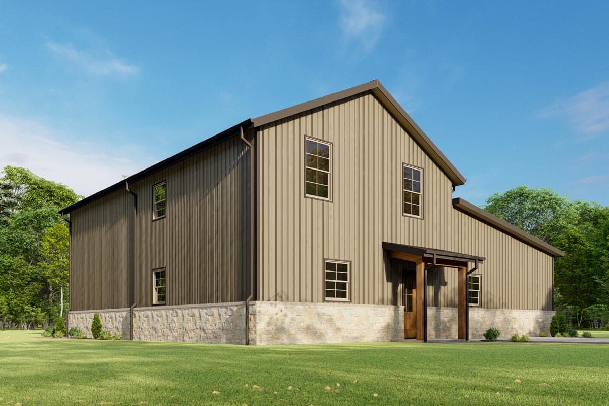 Plan 777064MTL: 3-Bed Rustic Farmhouse Plan with 2-Story Living Room - Image #7 - Barndominium, Country, Farmhouse, Rustic