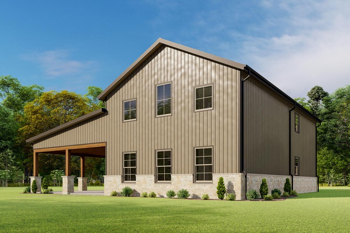 Plan 777064MTL: 3-Bed Rustic Farmhouse Plan with 2-Story Living Room - Image #9 - Barndominium, Country, Farmhouse, Rustic