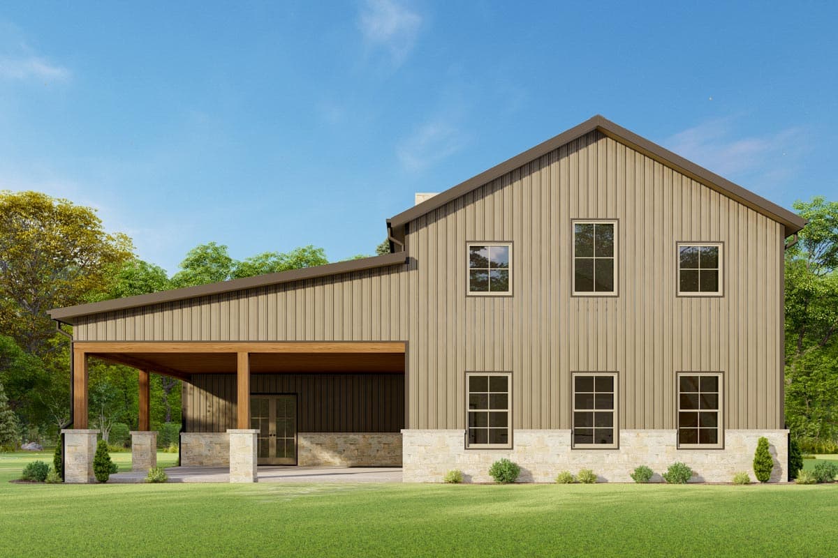 Plan 777064MTL: 3-Bed Rustic Farmhouse Plan with 2-Story Living Room - Image #10 - Barndominium, Country, Farmhouse, Rustic
