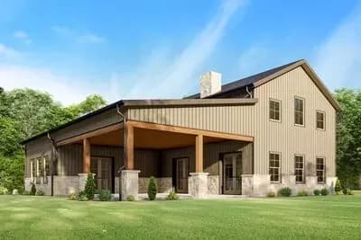 3-Bed Rustic Farmhouse Plan with 2-Story Living Room