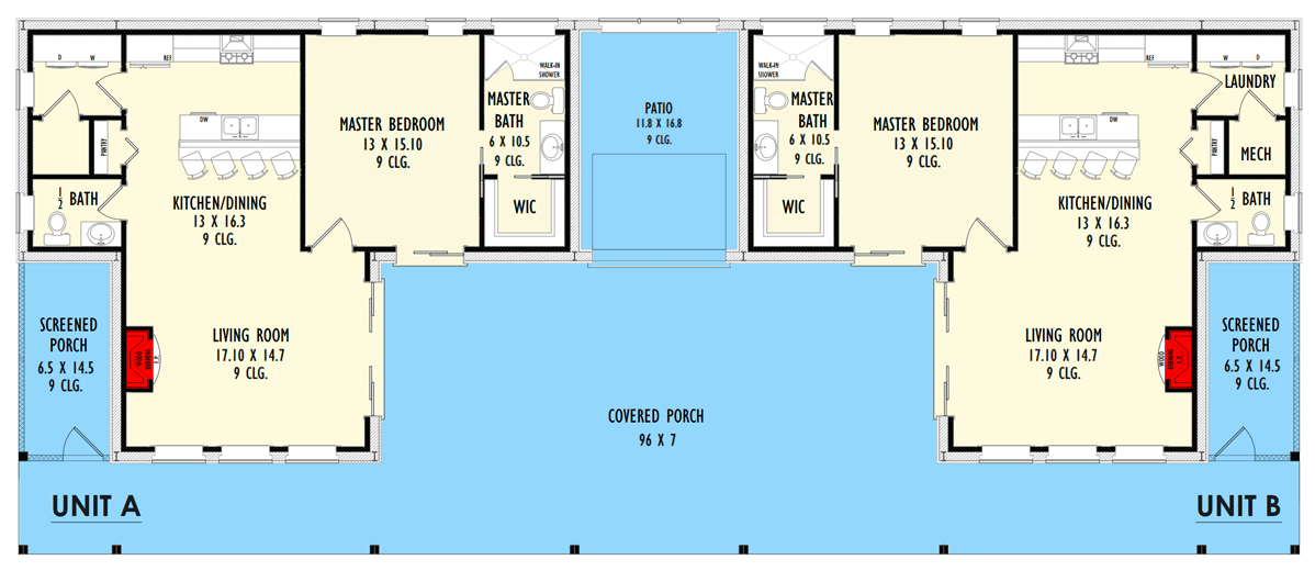 Plan 777065MTL: Country Contemporary Duplex with Matching 1 Bed 1056 Sq Ft Units - Floor Plan - Main Level - Barndominium, Contemporary, Country, Farmhouse