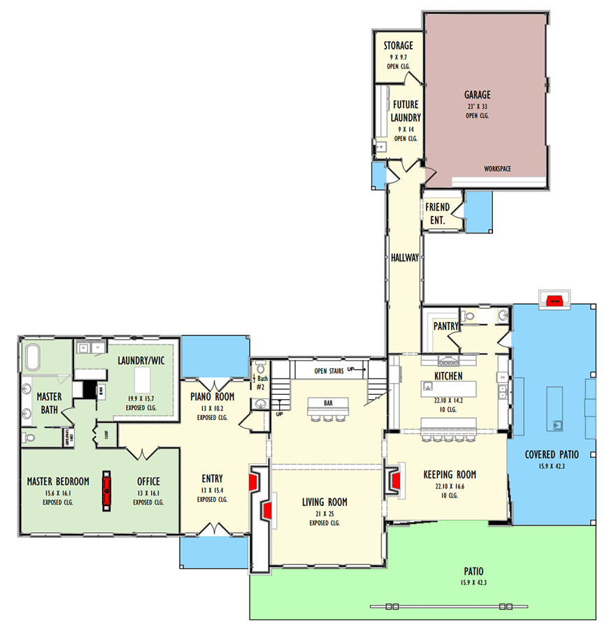 Plan 777066MTL: 4500 Square Foot Modern Rustic House Plan with 3 Beds, 5 Fireplaces and 2 Laundry Rooms - Floor Plan - Main Level - Contemporary, Mid Century Modern, Modern, Mountain, Rustic