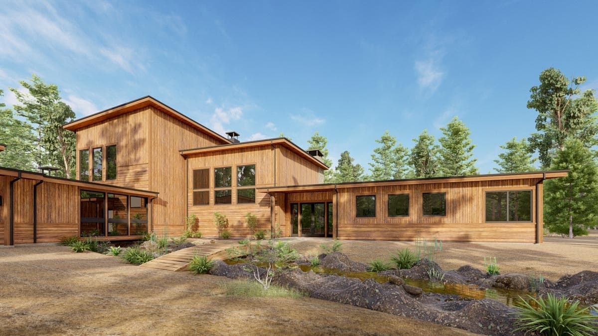 Plan 777066MTL: 4500 Square Foot Modern Rustic House Plan with 3 Beds, 5 Fireplaces and 2 Laundry Rooms - Image #4 - Contemporary, Mid Century Modern, Modern, Mountain, Rustic