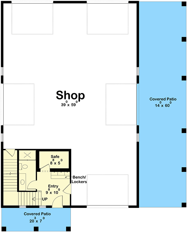 Plan 623245DJ: 2569 Square Foot Barndominium-Style House Plan with Side and Rear Garage Access - Floor Plan - Main Level - Barndominium, Country, Rustic