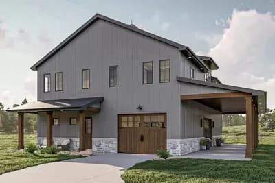 2569 Square Foot Barndominium-Style House Plan with Side and Rear Garage Access