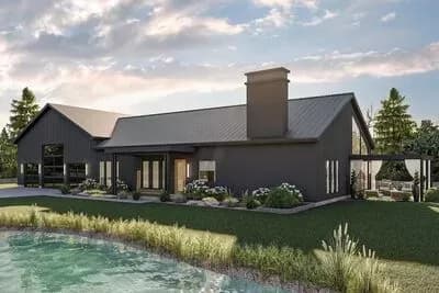 3-Bed Barndominium-Style House Plan with 1835 Square Foot Garage with RV Bay