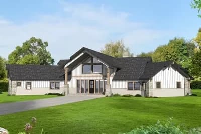 3-Bed Double Angled Country Home Plan with Private Master Suite