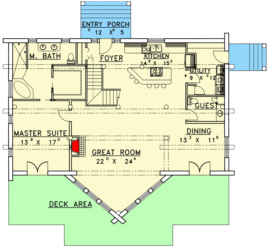 Plan 35214GH: Mountain Log Home Plan - Floor Plan - Main Level - Log Cabin, Mountain, Rustic