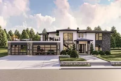 Modern Prairie Style House Plan with Two Levels of Outdoor Living