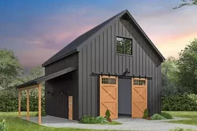 Lift-Friendly Barn Plan with 613 Sq Ft Loft Apartment Above