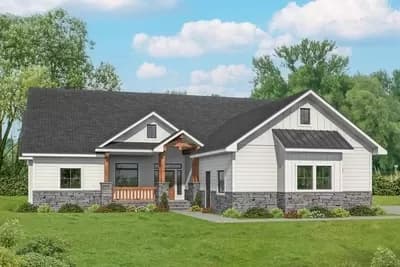 One-level Farmhouse Plan with Vaulted Great Room