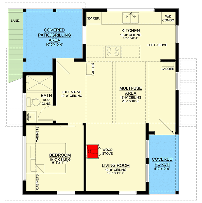 Plan 550000LAN: Modern Tiny Home Plan with Roof Top Deck under 1,000 Square Feet - Floor Plan - Main Level - Modern, Mountain, Northwest, Vacation