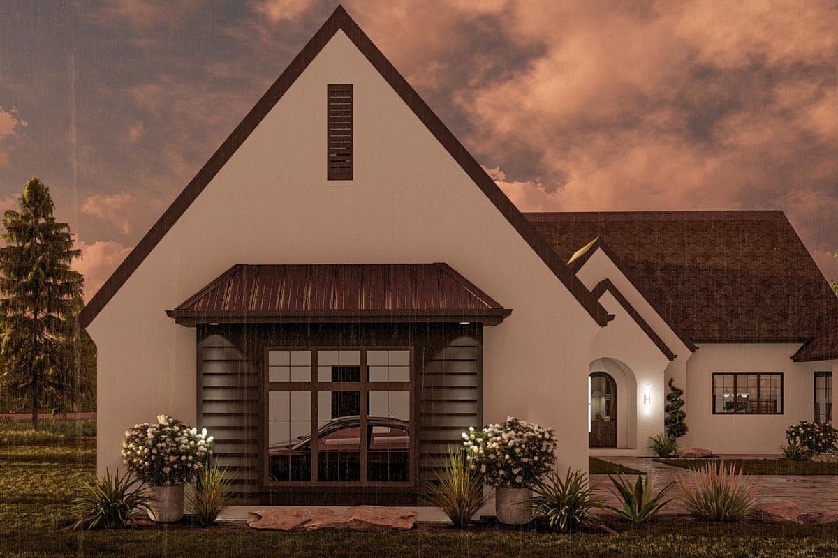 Plan 623248DJ: Single-Story European House Plan with Courtyard and Outdoor Fireplace - Image #5 - Contemporary, European, Transitional, Tudor