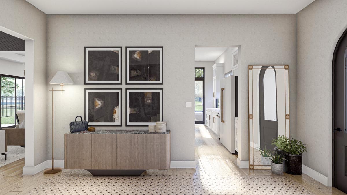 Plan 623248DJ: Single-Story European House Plan with Courtyard and Outdoor Fireplace - Image #6 - Contemporary, European, Transitional, Tudor