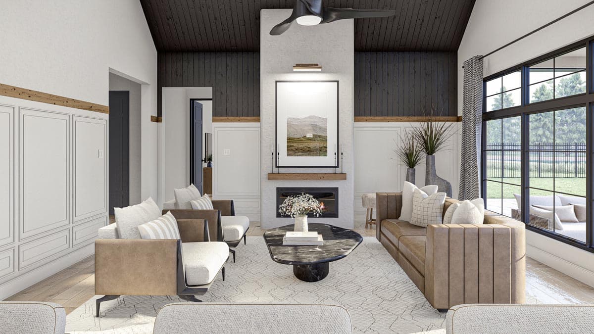 Plan 623248DJ: Single-Story European House Plan with Courtyard and Outdoor Fireplace - Image #9 - Contemporary, European, Transitional, Tudor